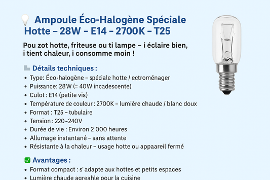 Ampoule Eco Halogene Hotte 28W E14 2700K T25